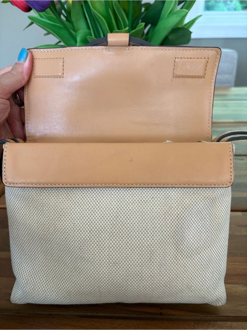 Authentic Tory Burch Miller Canvas Leather Crossbody